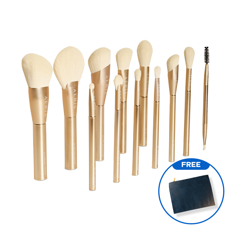 AERIS BEAUTE Golden Silk Set (12 pcs Face & Eye Brush Set)